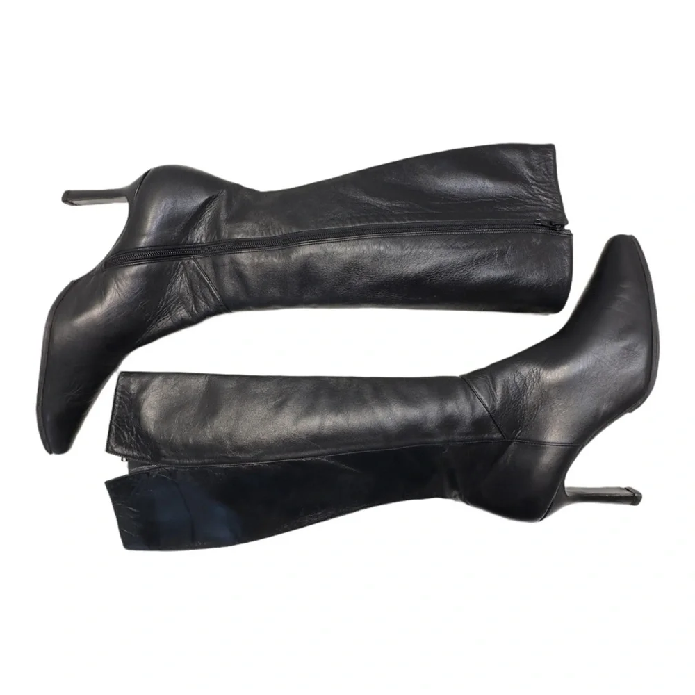 STUART WEITZMAN | Black Leather Square Toe High Heel At The Knee Boots 8 B